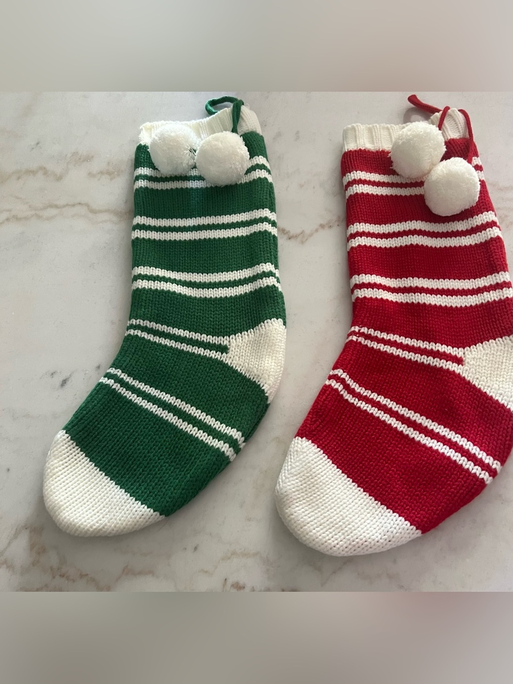 2 Target Wondershop Green Red White Stripe Roll Top Knit Christmas Stockings 22”